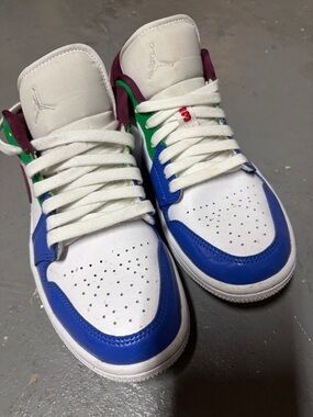 Jordan Women’s Low-Top Sneakers in White, Blue, Green & Maroon